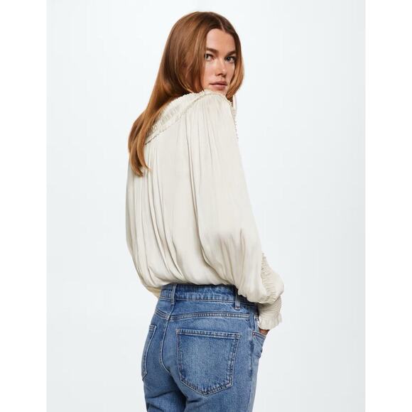 MNG MANGO BLOUSE RUFFLED SZ S LONG SLEEVE FLOWY ELASTIC CUFFS SOPHISTICATED Chic - Picture 3 of 16